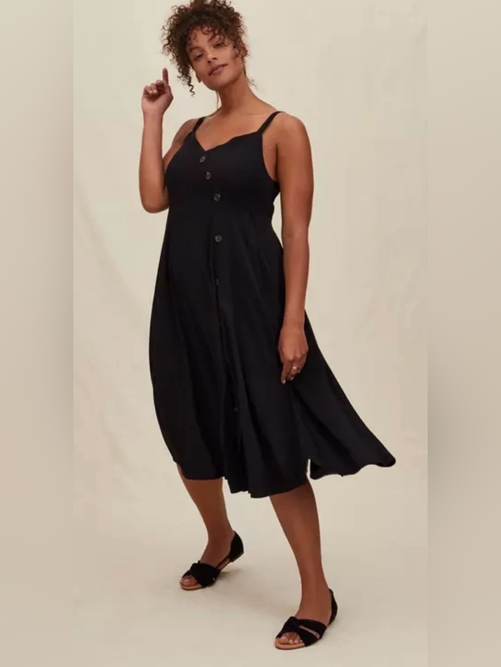 NWT TORRID Black Midi Challis Asymmetrical Button Front Dress Pockets size M/L